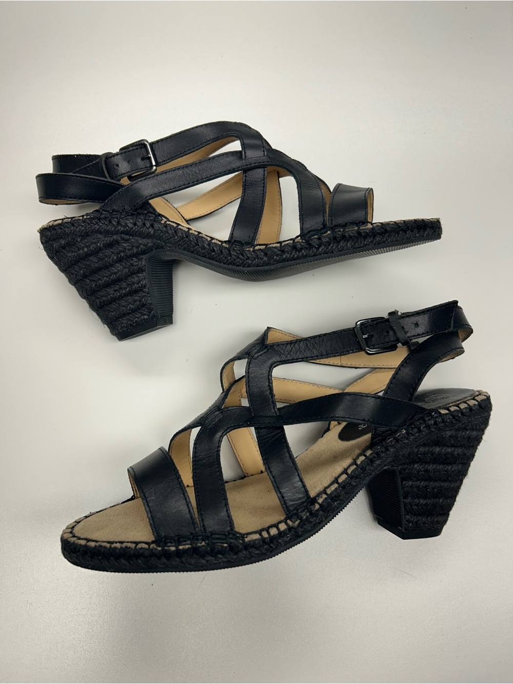 Bella Vita Black Strappy Espadrille Block Heel Sandals